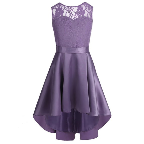 YiZYiF Kids Girls Satin Wedding Bridesmaid Dress V Neck Floral Lace Birthday Party Dress