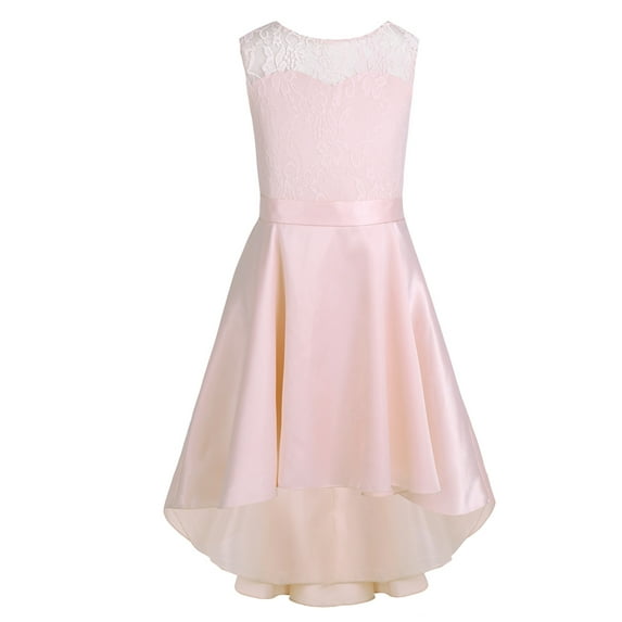 YiZYiF Kids Girls Satin Wedding Bridesmaid Dress V Neck Floral Lace Birthday Party Dress