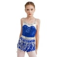thumbnail image 1 of YiZYiF Kids Girls Sequin Fringe Boyleg Jumpsuit Adjustable Straps Shiny Metallic Latin Dance Cha-cha Dance Leotard Blue 4, 1 of 7