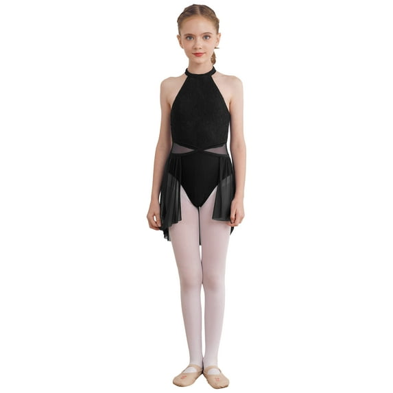 YiZYiF Kids Girls Sequins Ballet Lyrical Dance Dress Leotard Modern Contemporary Dance Costume Black-B 8