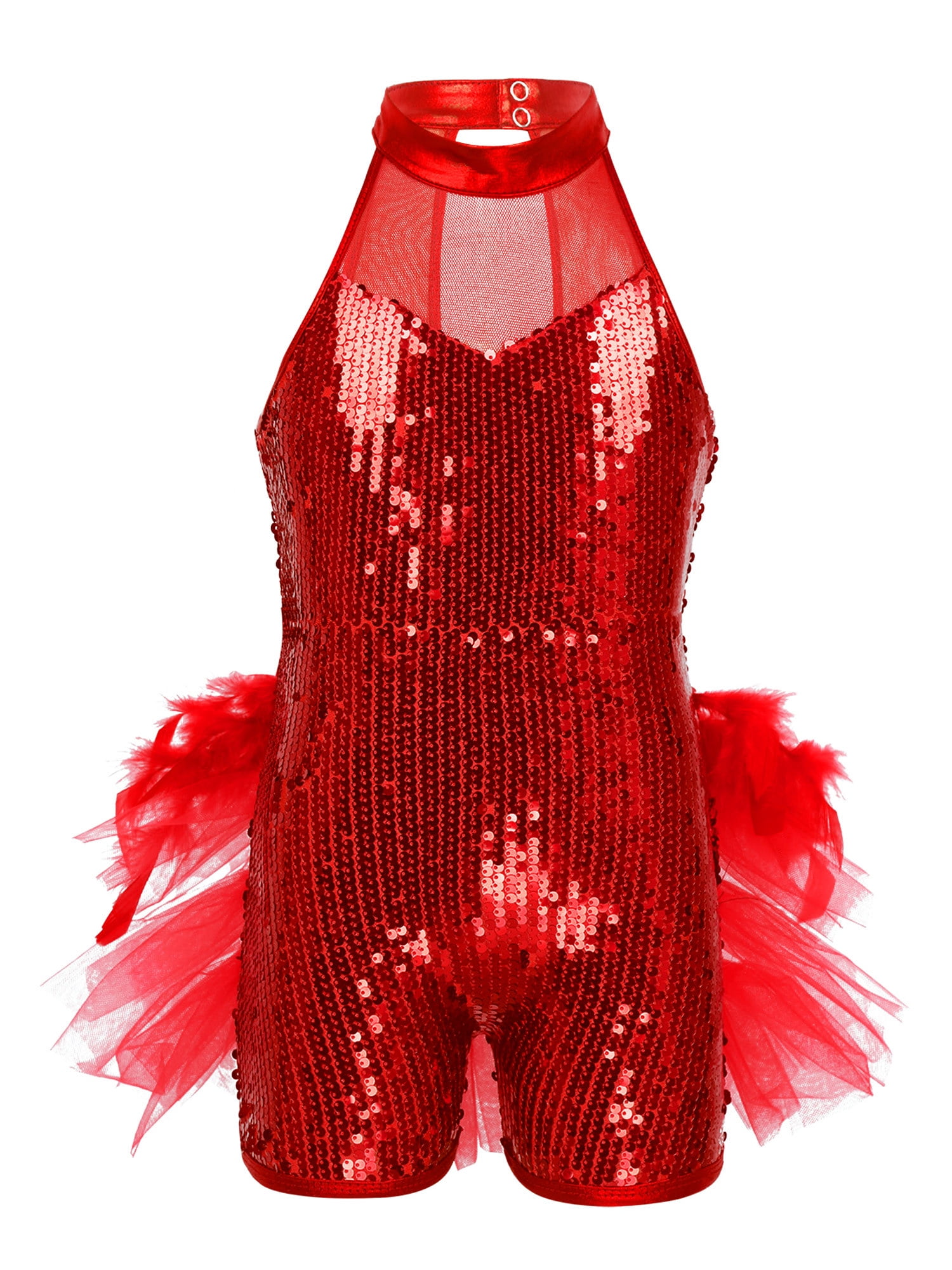 YiZYiF Paillettes Body Da Ginnastica Artistica Bambina Senza Manica Tuta Da Danza Romper Jumpsuit Jazz Cha-cha Dancewear Argento 5-6 Anni - 5