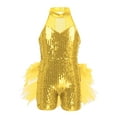 thumbnail image 1 of YiZYiF Kids Girls Sequins Mesh Ruffles Ballet Leotard Jazz Latin Dancewear Costume Yellow 14, 1 of 7