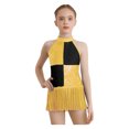 thumbnail image 1 of YiZYiF Kids Girls Sequins Modern Jazz Samba Latin Leotard Halter Tank Tassel Bodysuit Dance Dress Gold 10, 1 of 5