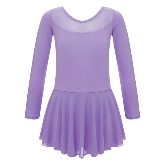YiZYiF Kids Girls Sheer Mesh Patchwork Ballet Leotard Dress Ballerina Practice Performance Dancewear Purple 13-14