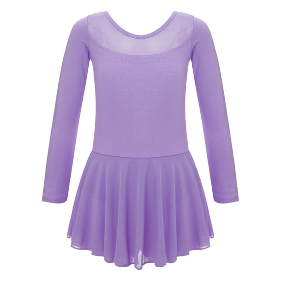 YiZYiF Kids Girls Sheer Mesh Patchwork Ballet Leotard Dress Ballerina Practice Performance Dancewear Purple 9-10