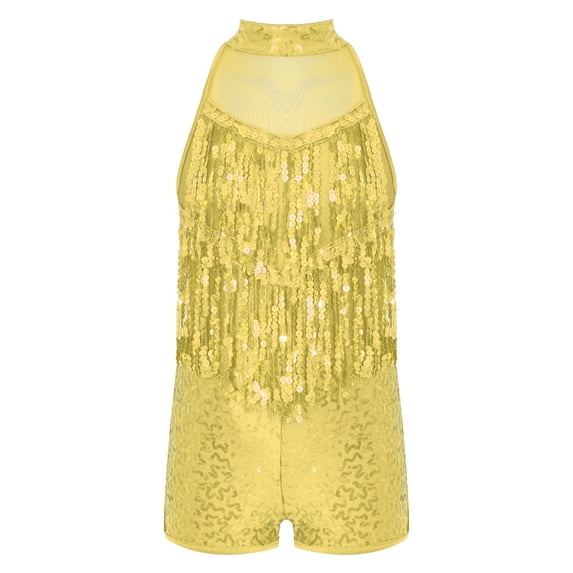 YiZYiF Kids Girls Shiny Ballet Dance Leotard Jazz Latin Modern Dance Outfit Stage Performance Costume Dancewear Gold 8
