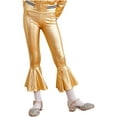thumbnail image 1 of YiZYiF Kids Girls Shiny High Waist Flare Leggings Metallic Dance Pants Bell Bottoms Gold 12, 1 of 7