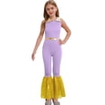 thumbnail image 1 of YiZYiF Kids Girls Shiny Metallic 70s 80s Hippie Disco Outfits Sleeveless Bell-Bottoms Dance Jumpsuit Light Purple 6, 1 of 5