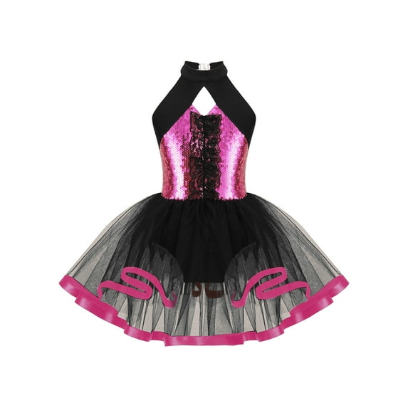 YiZYiF Kids Girls Shiny Sequined Ballet Tutu Dress Modern Jazz Latin Dance Costume Dancewear