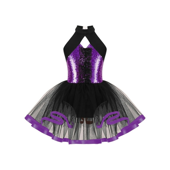 YiZYiF Kids Girls Shiny Sequined Ballet Tutu Dress Modern Jazz Latin Dance Costume Dancewear