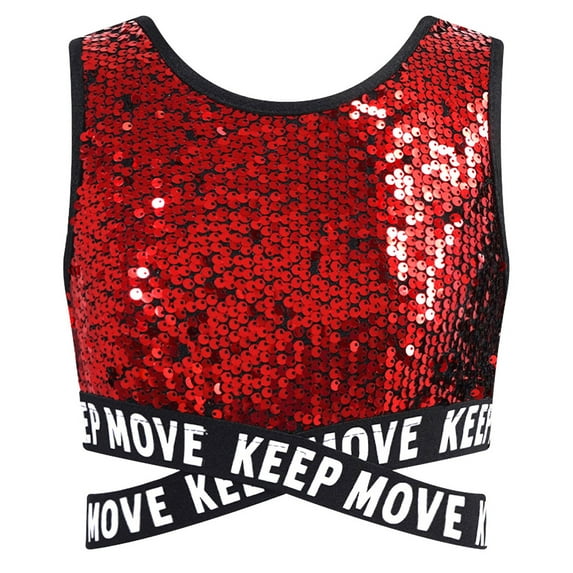 YiZYiF Kids Girls Shiny Sequins Dance Vests Crisscross Crop Tank Tops for Gymnastic Sports Dancing Red 8
