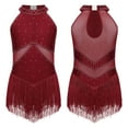 thumbnail image 1 of YiZYiF Kids Girls Shiny Tassel Jazz Latin Dance Dress Leotard Keyhole Back Lyrical Dance Costume Burgundy 12, 1 of 7