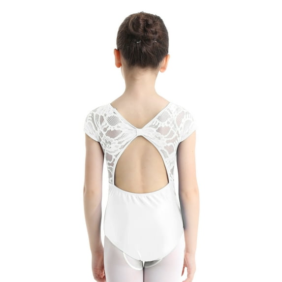 YiZYiF Kids Girls Short Sleeves Floral Lace Ballet Dance Leotard Gymnastics Jumpsuit