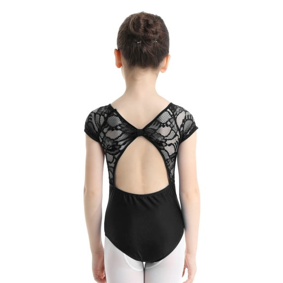 YiZYiF Kids Girls Short Sleeves Floral Lace Ballet Dance Leotard Gymnastics Jumpsuit