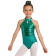 thumbnail image 1 of YiZYiF Kids Girls Sleeveless Sequins Bodysuit with Metallic Hairband Ballet Dance Leotard Performance Outfit Blue Green 14, 1 of 6