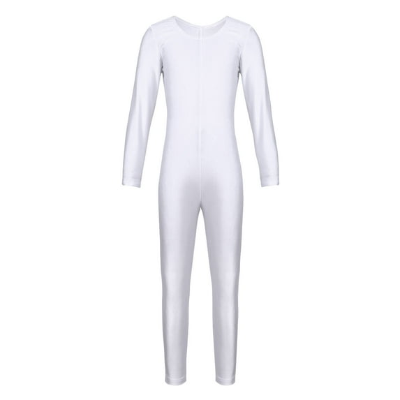 YiZYiF Kids Girls Solid Color Long Sleeves Ballet Dance Leotard Gymnastics Jumpsuit,Sizes 5-12 White 10-12