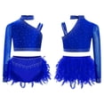 thumbnail image 1 of YiZYiF Kids Girls Sparkly 2 Piece Dancing Outfit Rhinestones Dance Crop Top and Feather Briefs Skirt Blue 10, 1 of 6