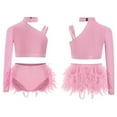thumbnail image 1 of YiZYiF Kids Girls Sparkly 2 Piece Dancing Outfit Rhinestones Dance Crop Top and Feather Briefs Skirt Pink 8, 1 of 6