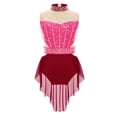 thumbnail image 1 of YiZYiF Girls Sparkly Figure Skating Dress Mesh Skirt Ballet Leotard Lyrical Dance Clothes Burgundy 14, 1 of 6