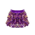 thumbnail image 1 of YiZYiF Kids Girls Sparkly Sequins Dance Skirt Tiered Ruffle Skorts Hip Hop Jazz Performance Costume Purple 12, 1 of 7