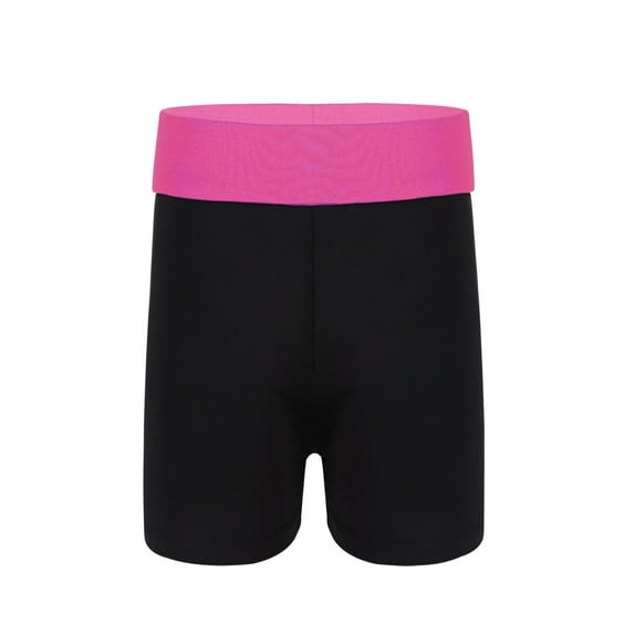 YiZYiF Kids Girls Stretchy Wide Elastic Waistband Dance Gymnastic Shorts Rose Red&Black 14
