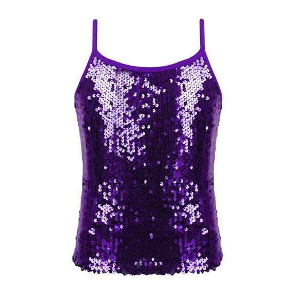 YiZYiF Kids Girls Tank Tops Shiny Sequins Camisole for Jazz Latin Dance Costume Purple 16