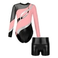 thumbnail image 1 of YiZYiF Kids Girls Tumble Long Sleeve Patchwork Gymnastics Leotard with Shorts 2-piece Dance Sports Outfit Pink 6, 1 of 7