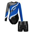 thumbnail image 1 of YiZYiF Kids Girls Tumble Long Sleeve Patchwork Gymnastics Leotard with Shorts 2-piece Dance Sports Outfit Royal Blue 8, 1 of 7