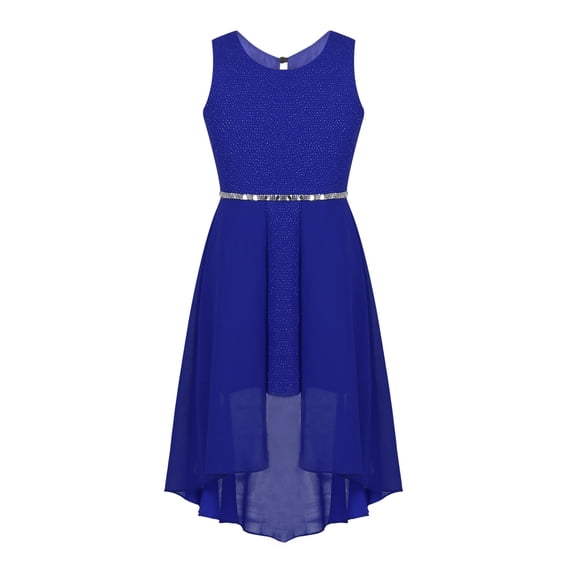 YiZYiF Kids Girls Wedding Birthday Party Dress Chiffon Rhinestone Holiday Prom Gown Blue 4