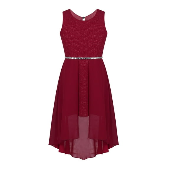 YiZYiF Kids Girls Wedding Birthday Party Dress Chiffon Rhinestone Holiday Prom Gown Burgundy 16