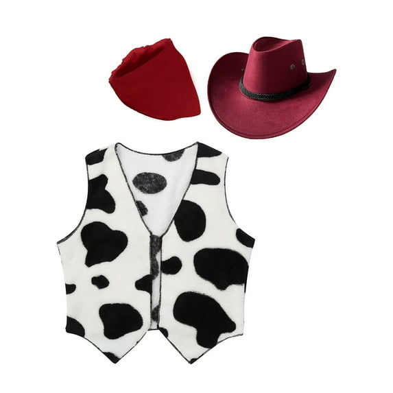 YiZYiF Kids Girls Western Cowboy Costume Cowgirl Vest Coat with Hat and Bandana Party Role Play Dress Up Burgundy 4T
