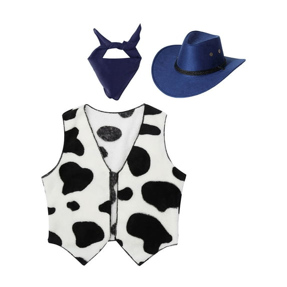 YiZYiF Kids Girls Western Cowboy Costume Cowgirl Vest Coat with Hat and Bandana Party Role Play Dress Up Navy Blue 16