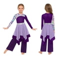 thumbnail image 1 of YiZYiF Kids Girls Worship Praise Dance Outfit 2-Piece Printed Irregular Liturgical Dress with Wide Leg Pants Set Purple 16, 1 of 6