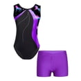 thumbnail image 1 of YiZYiF Little Big Girls Tumbling Gymnastics Dancewear Shiny Rhinestones Leotard with Athletic Shorts Gym Yoga Activewear Purple 4, 1 of 5