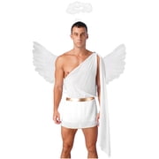 YiZYiF Mens Angel Costume One Shoulder Toga Robe Outfit White S