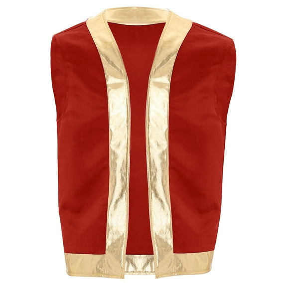 YiZYiF Men's Halloween Toad Costume Open Front Metallic Shiny Waistcoat Cartoon Captain Cosplay Vest Red M