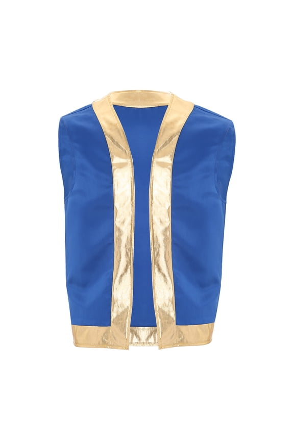 Men's Halloween Toad Costume Open Front Metallic Shiny Waistcoat Cartoon Captain Cosplay Vest Royal Blue M