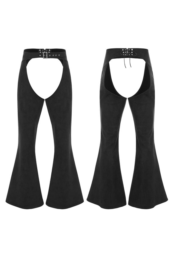 Men's Retro Faux Suede Flared Pants Open Trousers for Halloween Western Cowboy Costume Black XXL