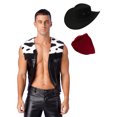 thumbnail image 1 of YiZYiF Mens Cowboy Costume Halloween Cosplay Cow Print Vest Waistcoat with Scarf Hat Hippie Clothes Black-A 3XL, 1 of 6