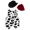 thumbnail image 1 of YiZYiF Mens Cowboy Costume Halloween Cosplay Cow Print Vest Waistcoat with Scarf Hat Hippie Clothes White 4XL, 1 of 5