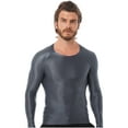 thumbnail image 1 of YiZYiF Mens Glossy O Neck Long Sleeve T-Shirt Solid Color Slim Fit Tops for Yoga Workout A Grey XL, 1 of 6