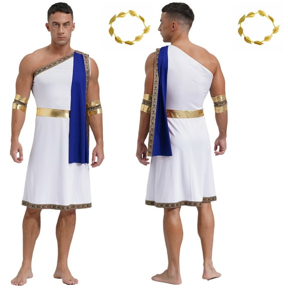 YiZYiF Mens Halloween Ancient Greek Cosplay Costume Roman Toga Caesar Party Fancy Dress Up Set Blue-A 3XL