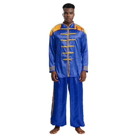 YiZYiF Mens Halloween SGT Sergeant Pepper Costume 60s Hippie Music Star Jacket with Pants 2Pcs Set Royal Blue XXL