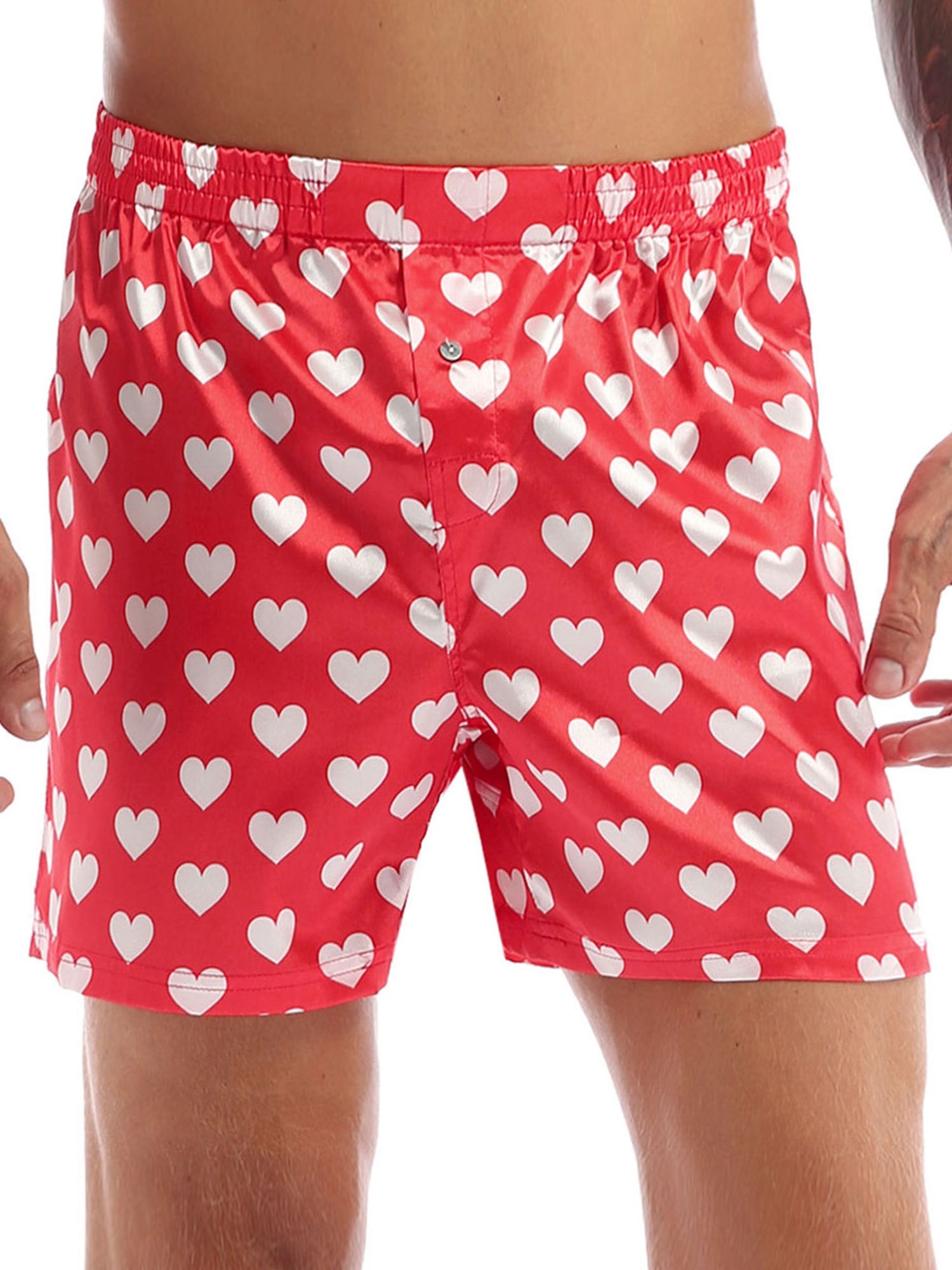 YiZYiF Mens Heart Print Boxer Shorts, Soft Lounge Pants