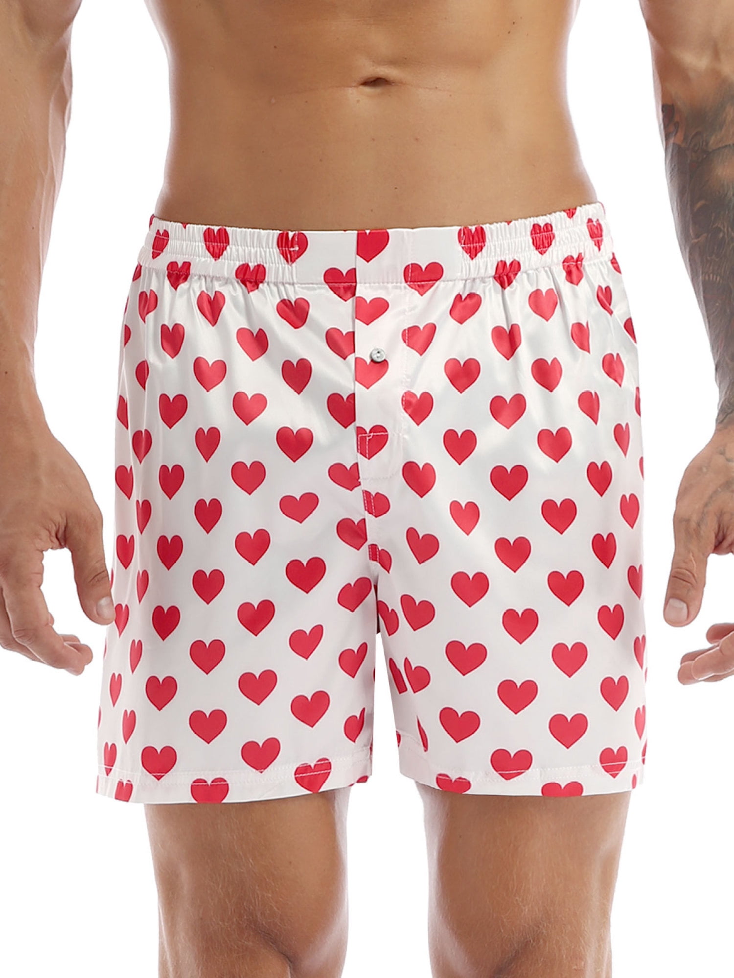 YiZYiF Mens Heart Print Classic Soft Boxer Shorts Loose Sports
