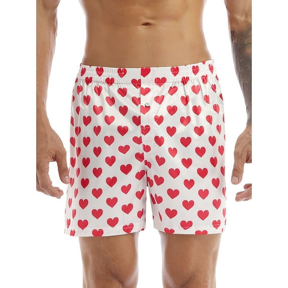 YiZYiF Mens Heart Print Classic Soft Boxer Shorts Loose Sports Pants White L