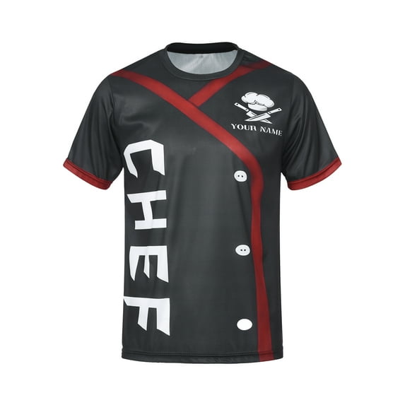 YiZYiF Mens Kitchen Hotel Chef Uniform Cook Tops Caterers Baker Short Sleeve T-Shirt Black L