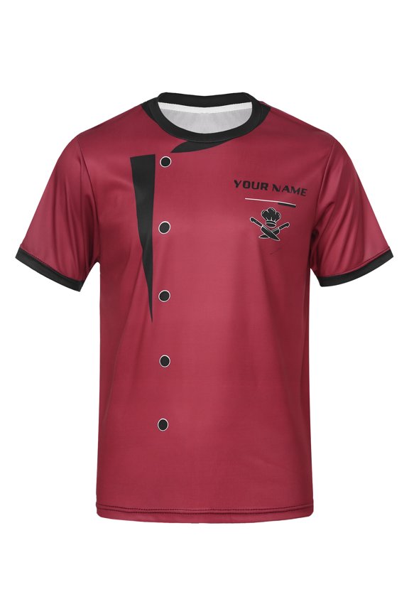 Mens Kitchen Hotel Chef Uniform Cook Tops Caterers Baker Short Sleeve T-Shirt Burgundy XL