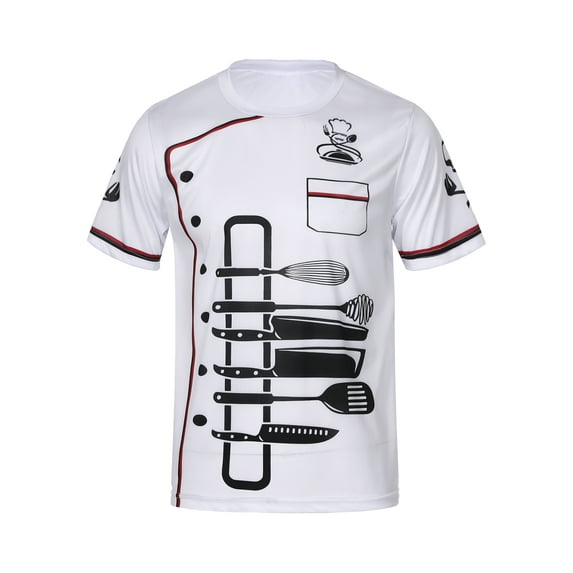 YiZYiF Mens Kitchen Hotel Chef Uniform Cook Tops Caterers Baker Short Sleeve T-Shirt White L