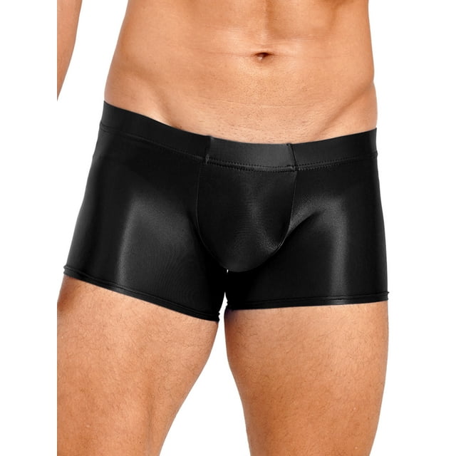 YiZYiF Mens Low Rise Glossy Boxer Briefs Underwear Solid Color Boxers Low Rise Swimming Trunks Black XXL